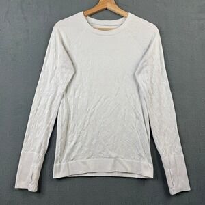 Lululemon Rest Less Pullover White Jacquard Swirl Thumbhole Sweater 6 Long Slv